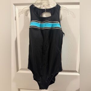 Miraclesuit Black One-Piece Swimsuit with Turquoise Stripe